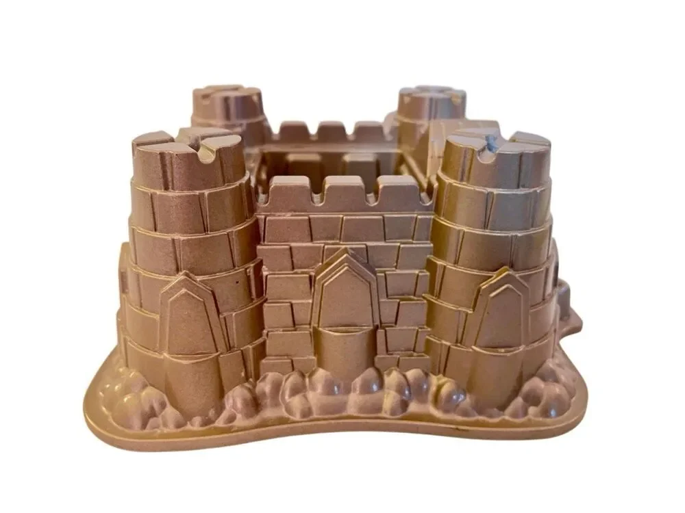 Nordic Ware Castle Cake Pan 10 Cup Heavy Cast Aluminum Mold Gold USA